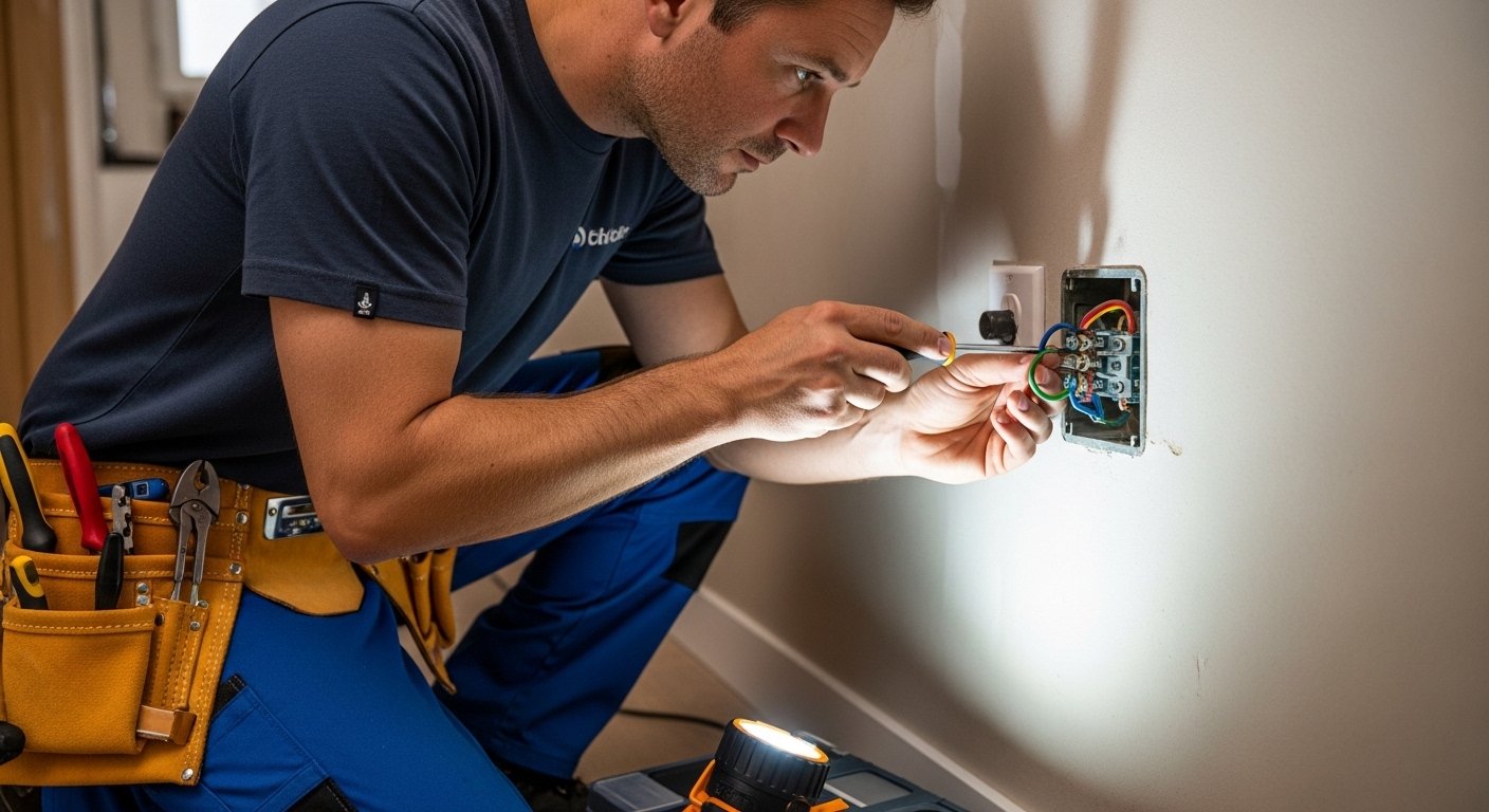 Electrician diagnosing electrical issues